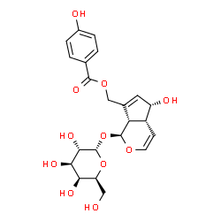 ChemSpider 2D Image | [(1S,4aR,5R,7aS)-1-(alpha-L-Galactopyranosyloxy)-5-hydroxy-1,4a,5,7a-tetrahydrocyclopenta[c]pyran-7-yl]methyl 4-hydroxybenzoate | C22H26O11