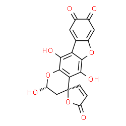 ChemSpider 2D Image | (2R,4R)-2,5,11-Trihydroxy-2,3-dihydro-5'H-spiro[1-benzofuro[2,3-g]chromene-4,2'-furan]-5',8,9-trione | C18H10O9