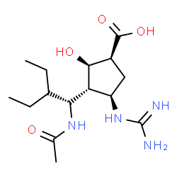 ChemSpider 2D Image | (1S,2R,3R,4R)-3-(1-Acetamido-2-ethylbutyl)-4-carbamimidamido-2-hydroxycyclopentanecarboxylic acid | C15H28N4O4