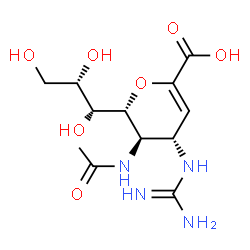ChemSpider 2D Image | (6R)-5-Acetamido-2,6-anhydro-4-carbamimidamido-3,4,5-trideoxy-6-[(1R,2S)-1,2,3-trihydroxypropyl]-L-threo-hex-2-enonic acid | C12H20N4O7