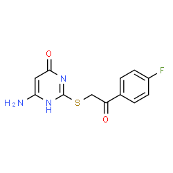 ChemSpider 2D Image | 6-Amino-2-{[2-(4-fluorophenyl)-2-oxoethyl]sulfanyl}-4(1H)-pyrimidinone | C12H10FN3O2S