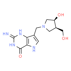 ChemSpider 2D Image | 2-Amino-7-{[(3S,4R)-3-hydroxy-4-(hydroxymethyl)-1-pyrrolidinyl]methyl}-3,5-dihydro-4H-pyrrolo[3,2-d]pyrimidin-4-one | C12H17N5O3