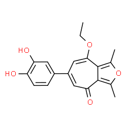 ChemSpider 2D Image | 6-(3,4-Dihydroxy-phenyl)-8-ethoxy-1,3-dimethyl-cyclohepta[c]furan-4-one | C19H18O5