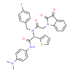 ChemSpider 2D Image | N-[(1S)-2-{[4-(Dimethylamino)phenyl]amino}-2-oxo-1-(2-thienyl)ethyl]-2-(2,3-dioxo-2,3-dihydro-1H-indol-1-yl)-N-(4-fluorobenzyl)acetamide | C31H27FN4O4S