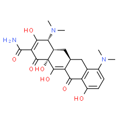 ChemSpider 2D Image | (4R,4aS,5aS,12aR)-4,7-Bis(dimethylamino)-3,10,12,12a-tetrahydroxy-1,11-dioxo-1,4,4a,5,5a,6,11,12a-octahydro-2-tetracenecarboxamide | C23H27N3O7