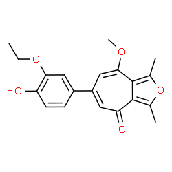 ChemSpider 2D Image | 6-(3-Ethoxy-4-hydroxy-phenyl)-8-methoxy-1,3-dimethyl-cyclohepta[c]furan-4-one | C20H20O5