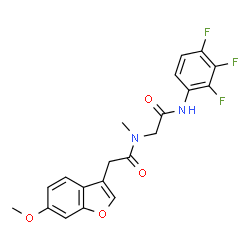 ChemSpider 2D Image | N~2~-[(6-Methoxy-1-benzofuran-3-yl)acetyl]-N~2~-methyl-N-(2,3,4-trifluorophenyl)glycinamide | C20H17F3N2O4