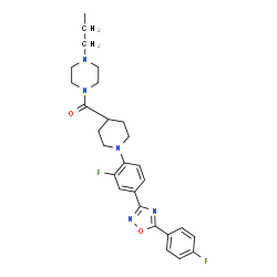 ChemSpider 2D Image | (1-{2-Fluoro-4-[5-(4-fluorophenyl)-1,2,4-oxadiazol-3-yl]phenyl}-4-piperidinyl)(4-propyl-1-piperazinyl)methanone | C27H31F2N5O2