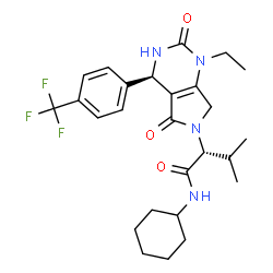 ChemSpider 2D Image | (2R)-N-Cyclohexyl-2-{(4R)-1-ethyl-2,5-dioxo-4-[4-(trifluoromethyl)phenyl]-1,2,3,4,5,7-hexahydro-6H-pyrrolo[3,4-d]pyrimidin-6-yl}-3-methylbutanamide | C26H33F3N4O3