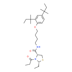 ChemSpider 2D Image | (2R,4R)-N-{4-[2,4-Bis(2-methyl-2-butanyl)phenoxy]butyl}-2-ethyl-3-propionyl-1,3-thiazolidine-4-carboxamide | C29H48N2O3S
