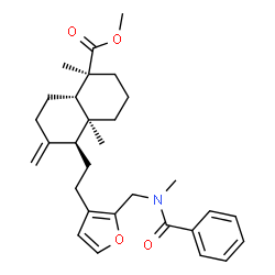 ChemSpider 2D Image | Methyl (1S,4aS,5S,8aS)-5-[2-(2-{[benzoyl(methyl)amino]methyl}-3-furyl)ethyl]-1,4a-dimethyl-6-methylenedecahydro-1-naphthalenecarboxylate | C30H39NO4