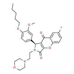 ChemSpider 2D Image | (1S)-7-Fluoro-1-[3-methoxy-4-(pentyloxy)phenyl]-2-[2-(4-morpholinyl)ethyl]-1,2-dihydrochromeno[2,3-c]pyrrole-3,9-dione | C29H33FN2O6