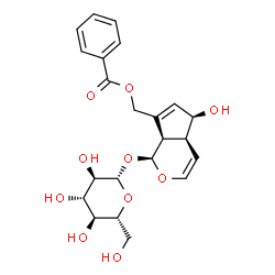 ChemSpider 2D Image | [(1S,4aS,5S,7aR)-1-(beta-D-Glucopyranosyloxy)-5-hydroxy-1,4a,5,7a-tetrahydrocyclopenta[c]pyran-7-yl]methyl benzoate | C22H26O10