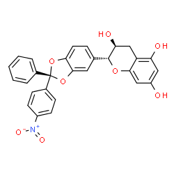 ChemSpider 2D Image | (2R,3S)-2-[(2R)-2-(4-Nitrophenyl)-2-phenyl-1,3-benzodioxol-5-yl]-3,5,7-chromanetriol | C28H21NO8