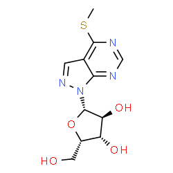 ChemSpider 2D Image | 4-(Methylsulfanyl)-1-(beta-L-xylofuranosyl)-1H-pyrazolo[3,4-d]pyrimidine | C11H14N4O4S