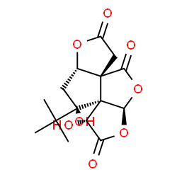 ChemSpider 2D Image | (3aR,5aS,8R,8aR,10aS)-8,9-Dihydroxy-9-(2-methyl-2-propanyl)dihydro-9H-furo[2,3-b]furo[3',2':2,3]cyclopenta[1,2-c]furan-2,4,7(3H,8H)-trione | C15H18O8
