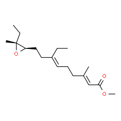 ChemSpider 2D Image | Methyl (2E,6E)-7-ethyl-9-[(2R,3R)-3-ethyl-3-methyl-2-oxiranyl]-3-methyl-2,6-nonadienoate | C18H30O3