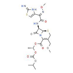 ChemSpider 2D Image | (1R)-1-[(Isopropoxycarbonyl)oxy]ethyl (6R,7R)-7-{[(2E)-2-(2-amino-1,3-thiazol-4-yl)-2-(methoxyimino)acetyl]amino}-3-(methoxymethyl)-8-oxo-5-thia-1-azabicyclo[4.2.0]oct-2-ene-2-carboxylate | C21H27N5O9S2