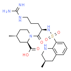 ChemSpider 2D Image | (2R,4R)-4-Methyl-1-(N~2~-{[(3R)-3-methyl-1,2,3,4-tetrahydro-8-quinolinyl]sulfonyl}-D-arginyl)-2-piperidinecarboxylic acid | C23H36N6O5S