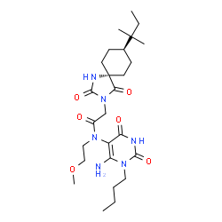 ChemSpider 2D Image | N-(6-Amino-1-butyl-2,4-dioxo-1,2,3,4-tetrahydro-5-pyrimidinyl)-N-(2-methoxyethyl)-2-[(5r,8r)-8-(2-methyl-2-butanyl)-2,4-dioxo-1,3-diazaspiro[4.5]dec-3-yl]acetamide | C26H42N6O6