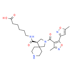 ChemSpider 2D Image | 6-[({(4R)-2-[(3',5-Dimethyl-3,5'-bi-1,2-oxazol-4'-yl)carbonyl]-2,8-diazaspiro[4.5]dec-4-yl}carbonyl)amino]hexanoic acid | C24H33N5O6