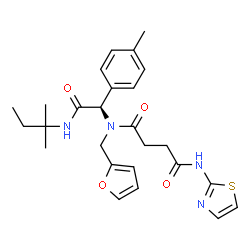 ChemSpider 2D Image | N-(2-Furylmethyl)-N-[(1R)-2-[(2-methyl-2-butanyl)amino]-1-(4-methylphenyl)-2-oxoethyl]-N'-(1,3-thiazol-2-yl)succinamide | C26H32N4O4S