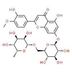 ChemSpider 2D Image | 5-Hydroxy-2-(3-hydroxy-4-methoxyphenyl)-4-oxo-4H-chromen-7-yl 6-O-(6-deoxy-beta-D-gulopyranosyl)-beta-D-glucopyranoside | C28H32O15