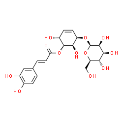 ChemSpider 2D Image | (1R,2R,5R,6R)-2,6-Dihydroxy-5-(beta-D-mannopyranosyloxy)-3-cyclohexen-1-yl (2E)-3-(3,4-dihydroxyphenyl)acrylate | C21H26O12