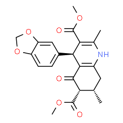 ChemSpider 2D Image | Dimethyl (4R,6S,7S)-4-(1,3-benzodioxol-5-yl)-2,7-dimethyl-5-oxo-1,4,5,6,7,8-hexahydro-3,6-quinolinedicarboxylate | C22H23NO7