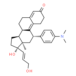 ChemSpider 2D Image | (8R,11S,13R,14S,17S)-11-[4-(Dimethylamino)phenyl]-17-hydroxy-17-[(1E)-3-hydroxy-1-propen-1-yl]-13-methyl-1,2,6,7,8,11,12,13,14,15,16,17-dodecahydro-3H-cyclopenta[a]phenanthren-3-one (non-preferred nam
e) | C29H37NO3
