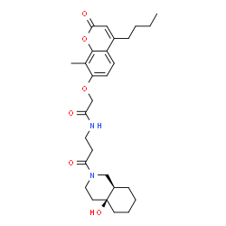 ChemSpider 2D Image | 2-[(4-Butyl-8-methyl-2-oxo-2H-chromen-7-yl)oxy]-N-{3-[(4aS,8aR)-4a-hydroxyoctahydro-2(1H)-isoquinolinyl]-3-oxopropyl}acetamide | C28H38N2O6