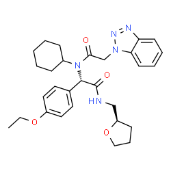 ChemSpider 2D Image | 2-(1H-Benzotriazol-1-yl)-N-cyclohexyl-N-[(1S)-1-(4-ethoxyphenyl)-2-oxo-2-{[(2R)-tetrahydro-2-furanylmethyl]amino}ethyl]acetamide | C29H37N5O4