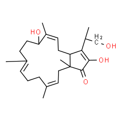 ChemSpider 2D Image | (3aS,5Z,7S,10E,14E,16aR)-2,7-Dihydroxy-3-[(2S)-1-hydroxy-2-propanyl]-6,10,14,16a-tetramethyl-4,7,8,9,12,13,16,16a-octahydrocyclopenta[15]annulen-1(3aH)-one | C25H38O4