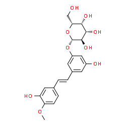 ChemSpider 2D Image | 3-Hydroxy-5-[(E)-2-(3-hydroxy-4-methoxyphenyl)vinyl]phenyl beta-D-galactopyranoside | C21H24O9
