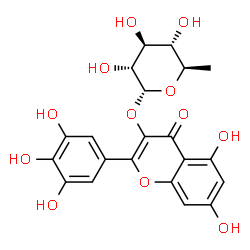 ChemSpider 2D Image | 5,7-Dihydroxy-4-oxo-2-(3,4,5-trihydroxyphenyl)-4H-chromen-3-yl 6-deoxy-alpha-D-glucopyranoside | C21H20O12