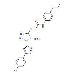 ChemSpider 2D Image | 2-({(3S,5R)-4-Amino-5-[(3S)-5-(4-chlorophenyl)-3H-pyrazol-3-yl]-1,2,4-triazolidin-3-yl}sulfanyl)-N-(4-ethoxyphenyl)acetamide | C21H24ClN7O2S