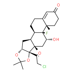 ChemSpider 2D Image | (4aS,4bS,5R,6aS,6bS,9aR,10aS,10bR)-6b-(Chloroacetyl)-4b-fluoro-5-hydroxy-4a,6a,8,8-tetramethyl-3,4,4a,4b,5,6,6a,6b,9a,10,10a,10b,11,12-tetradecahydro-2H-naphtho[2',1':4,5]indeno[1,2-d][1,3]dioxol-2-on
e | C24H32ClFO5