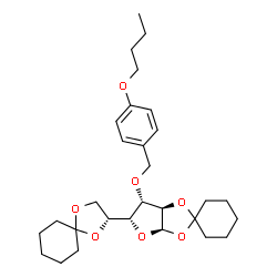 ChemSpider 2D Image | (3a'R,5'R,6'S,6a'R)-6'-[(4-Butoxybenzyl)oxy]-5'-[(2R)-1,4-dioxaspiro[4.5]dec-2-yl]tetrahydrospiro[cyclohexane-1,2'-furo[2,3-d][1,3]dioxole] (non-preferred name) | C29H42O7