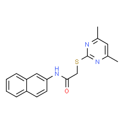 ChemSpider 2D Image | 2-[(4,6-Dimethyl-2-pyrimidinyl)sulfanyl]-N-(2-naphthyl)acetamide | C18H17N3OS