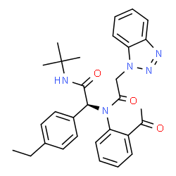 ChemSpider 2D Image | N-(2-Acetylphenyl)-2-(1H-benzotriazol-1-yl)-N-{(1S)-1-(4-ethylphenyl)-2-[(2-methyl-2-propanyl)amino]-2-oxoethyl}acetamide | C30H33N5O3