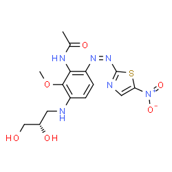 ChemSpider 2D Image | N-(3-{[(2S)-2,3-Dihydroxypropyl]amino}-2-methoxy-6-[(Z)-(5-nitro-1,3-thiazol-2-yl)diazenyl]phenyl)acetamide | C15H18N6O6S