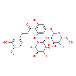 ChemSpider 2D Image | 3,5-Dihydroxy-4-[3-(3-hydroxy-4-methoxyphenyl)propanoyl]phenyl 2-O-(6-deoxy-alpha-L-mannopyranosyl)-beta-D-talopyranoside | C28H36O15