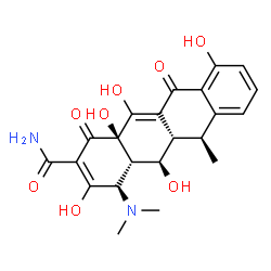ChemSpider 2D Image | (4R,4aS,5R,5aS,6S,12aR)-4-(Dimethylamino)-3,5,10,12,12a-pentahydroxy-6-methyl-1,11-dioxo-1,4,4a,5,5a,6,11,12a-octahydro-2-tetracenecarboxamide | C22H24N2O8