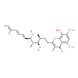 ChemSpider 2D Image | 2-[(3S,4R,5S,6R,7E,9E,11E)-4,6-Dimethoxy-3,5,11-trimethyl-7,9,11-tridecatrien-1-yl]-8-hydroxy-5,7-dimethoxy-3-methyl-4H-chromen-4-one | C30H42O7