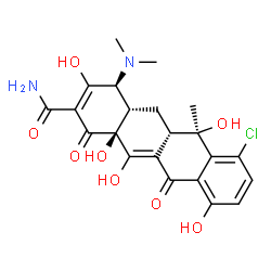 ChemSpider 2D Image | (4S,4aS,5aS,6R,12aS)-7-Chloro-4-(dimethylamino)-3,6,10,12,12a-pentahydroxy-6-methyl-1,11-dioxo-1,4,4a,5,5a,6,11,12a-octahydro-2-tetracenecarboxamide | C22H23ClN2O8