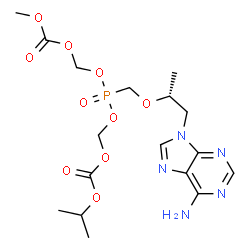 ChemSpider 2D Image | [(Isopropoxycarbonyl)oxy]methyl [(methoxycarbonyl)oxy]methyl ({[(2R)-1-(6-amino-9H-purin-9-yl)-2-propanyl]oxy}methyl)phosphonate | C17H26N5O10P