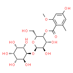 ChemSpider 2D Image | (1S,2S,3R,4S,5S,6S)-2,3,4,5,6-Pentahydroxycyclohexyl 4-O-(4-hydroxy-2-methoxy-6-methylbenzoyl)-alpha-D-galactopyranoside | C21H30O14