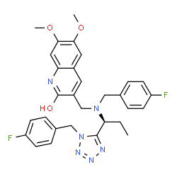 ChemSpider 2D Image | 3-{[(4-Fluorobenzyl){(1S)-1-[1-(4-fluorobenzyl)-1H-tetrazol-5-yl]propyl}amino]methyl}-6,7-dimethoxy-2-quinolinol | C30H30F2N6O3