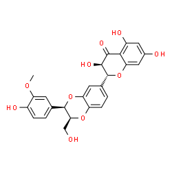 ChemSpider 2D Image | (2R,3R)-3,5,7-Trihydroxy-2-[(2S,3R)-3-(4-hydroxy-3-methoxyphenyl)-2-(hydroxymethyl)-2,3-dihydro-1,4-benzodioxin-6-yl]-2,3-dihydro-4H-chromen-4-one | C25H22O10