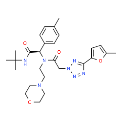 ChemSpider 2D Image | 2-[5-(5-Methyl-2-furyl)-2H-tetrazol-2-yl]-N-{(1R)-1-(4-methylphenyl)-2-[(2-methyl-2-propanyl)amino]-2-oxoethyl}-N-[2-(4-morpholinyl)ethyl]acetamide | C27H37N7O4